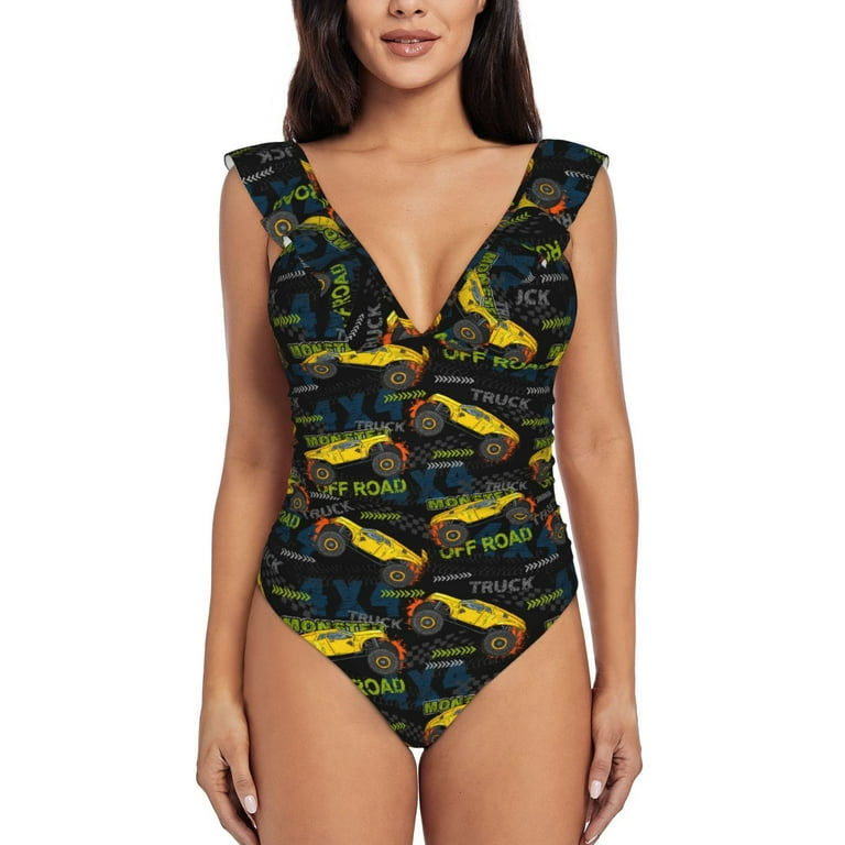 Ruffle v neck one piece swimsuit best sale
