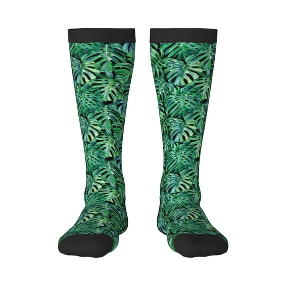 Easygdp Monstera Leaves Soccer Socks Sport Knee High Socks Calf Compression Athletic Socks for Men and Women