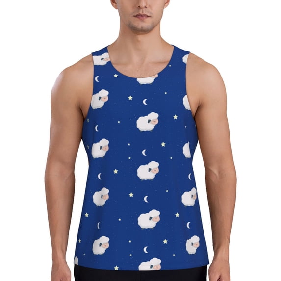 Easygdp Moon Lamb Men's Tank Top, Sleeveless Muscle T Shirts, Breathable, Quick-Dry, Loose for Gym, Running, Fitness - Small