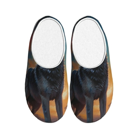 Easygdp Moonlit Night Sky Wolf Slippers for Women Mens Winter Warm Home Slippers Plush Slip on House Slippers for Indoor Outdoor Shoes-35/36