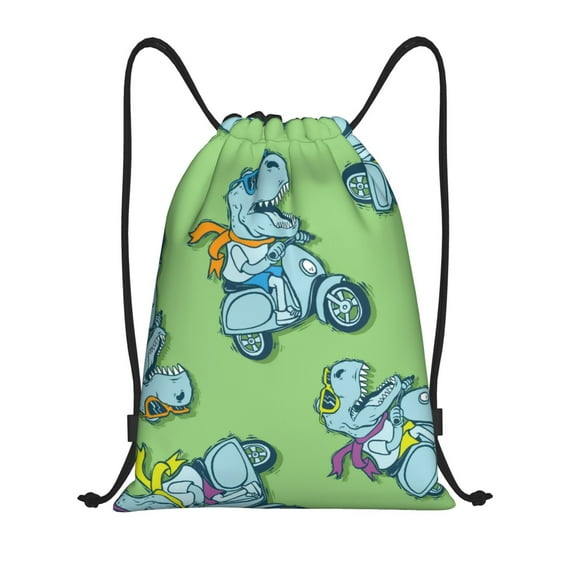 Easygdp Motorcycle Riding Dinosaur Drawstring Backpack, Beach Sackpack, Travel Sackpack Lightweight for Sports, Gym, Travel, Swimming - Medium