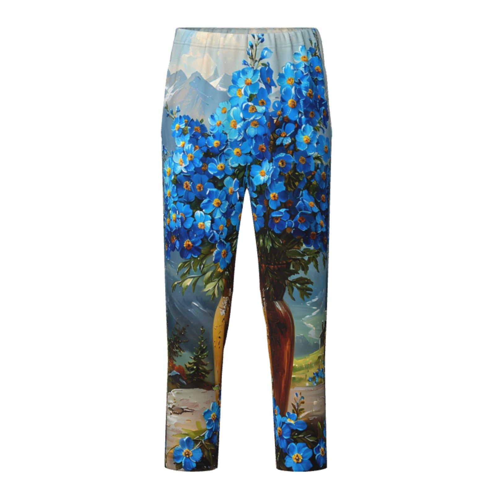 Easygdp Mountain Blue Flowers Vase Boys Girls Pajama Pants Long Sleep 