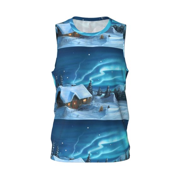 Easygdp Mountain Cottage In Snow Men's Mesh Basketball Jersey Quick Drying Sleeveless Shirts Fitted Muscle Tank Tops Sport Round Neck T-Shirt - XX-Large