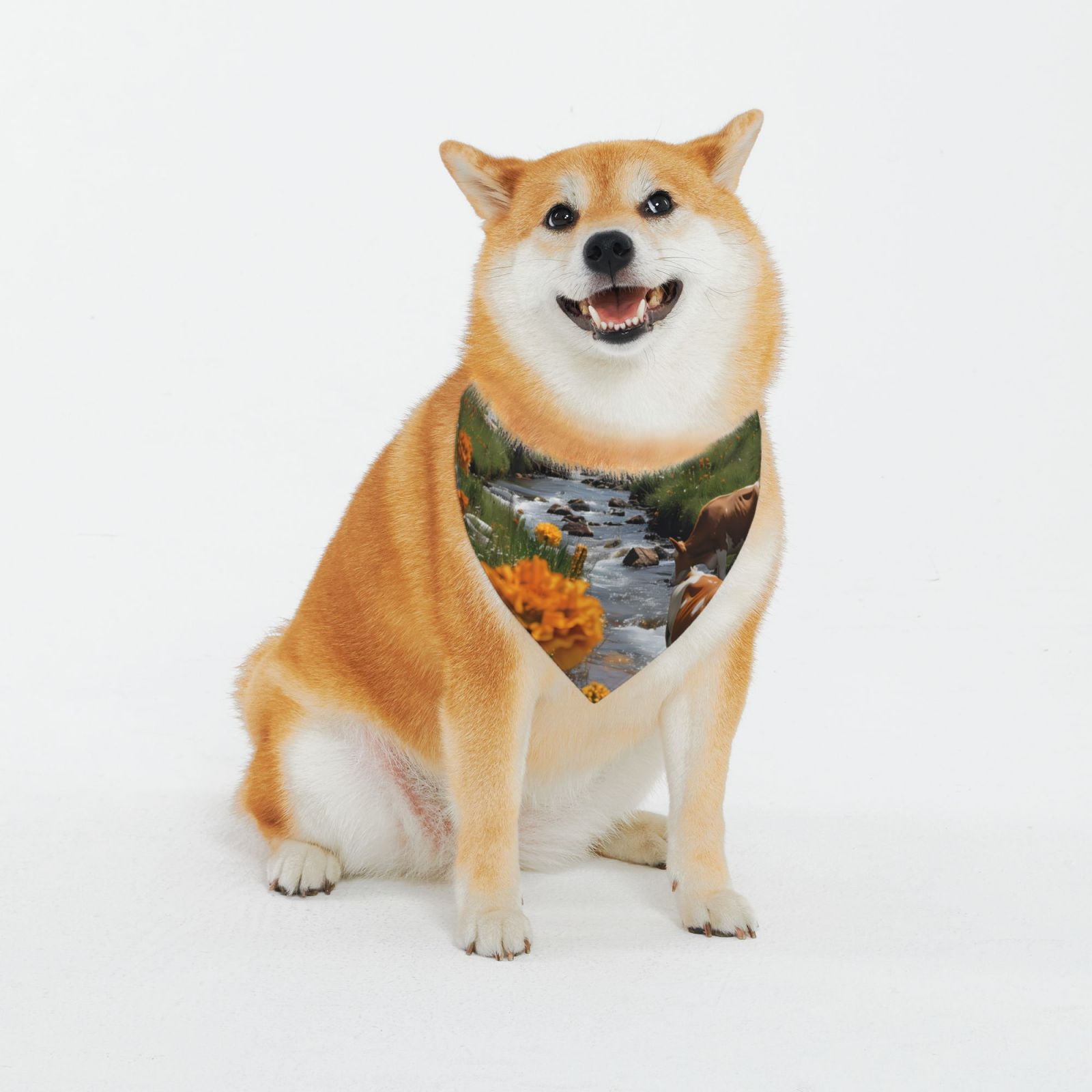Easygdp Mountain Cows Flower Stream Dog Bandanas ,Triangle Reversible