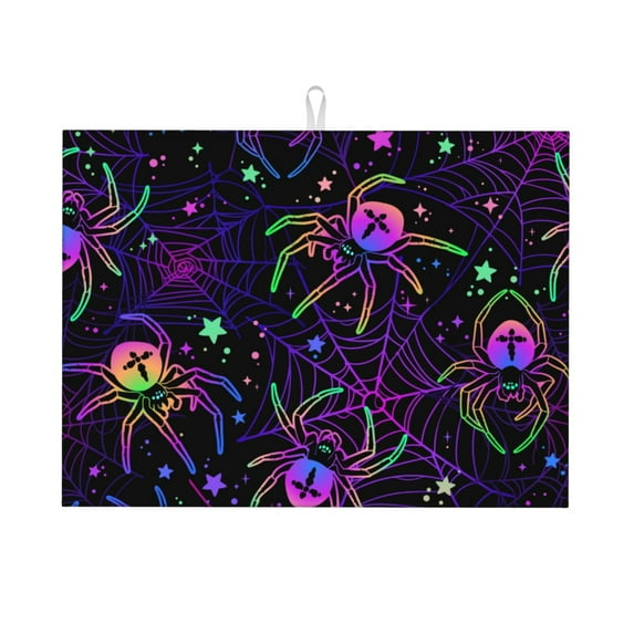 Easygdp Multi-Colored Spiders Microfiber Absorbent Dish Drying Pad,Kitchen Drying Mat,Can Be Hung, Strong Water Absorption Capacity,Quick Drying