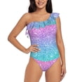 thumbnail image 1 of Easygdp Multicolor Glitter Women's One Shoulder Ruffle Monokini Bathing Suits with Removable Chest Pad, Quick Drying - X-Large, 1 of 8