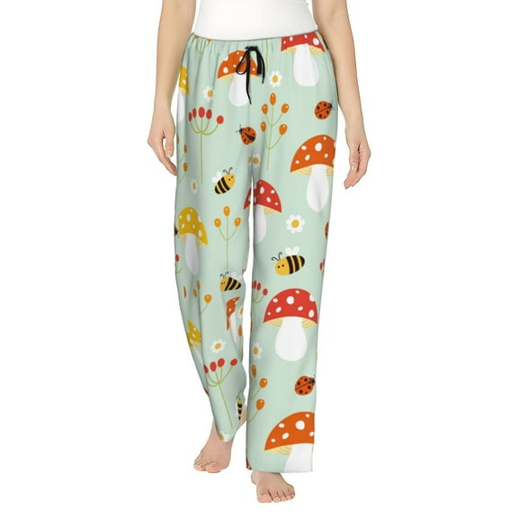 Easygdp Mushroom Bee Women's Drawstring Pajama Pants | Lounge Joggers Sweatpants | Comfy Sleepwear | Yoga Pants-XX-Large