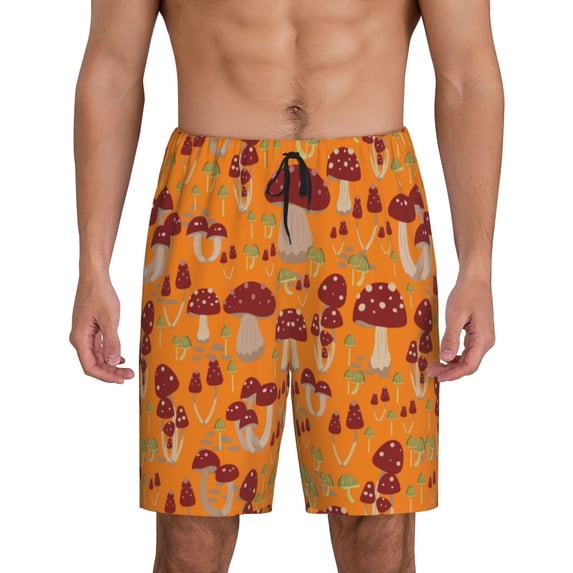 Easygdp Mushroom Men's Short Pajama Pants, Sleep Shorts, Household Pants, Casual Pants with Pockets - Small