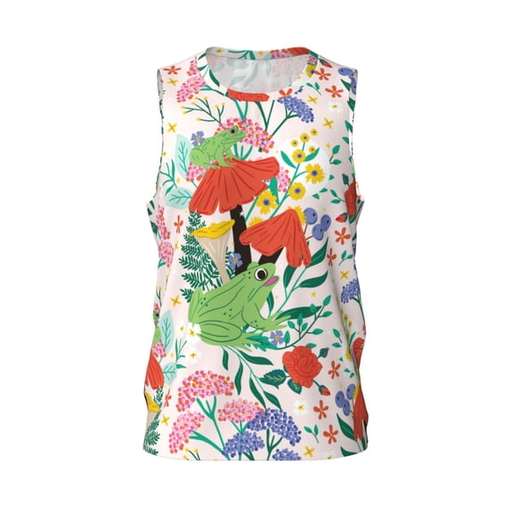 Easygdp Mushroom and Frogs Men's Mesh Basketball Jersey Quick Drying Sleeveless Shirts Fitted Muscle Tank Tops Sport Round Neck T-Shirt - Small