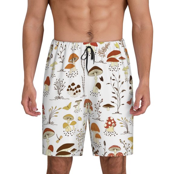 Easygdp Mushrooms And Butterflies Men's Short Pajama Pants, Sleep Shorts, Household Pants, Casual Pants with Pockets - Large