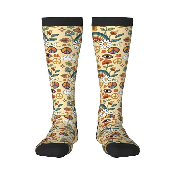Easygdp Mushrooms And Rainbows Peace Soccer Socks Sport Knee High Socks Calf Compression Athletic Socks for Men and Women