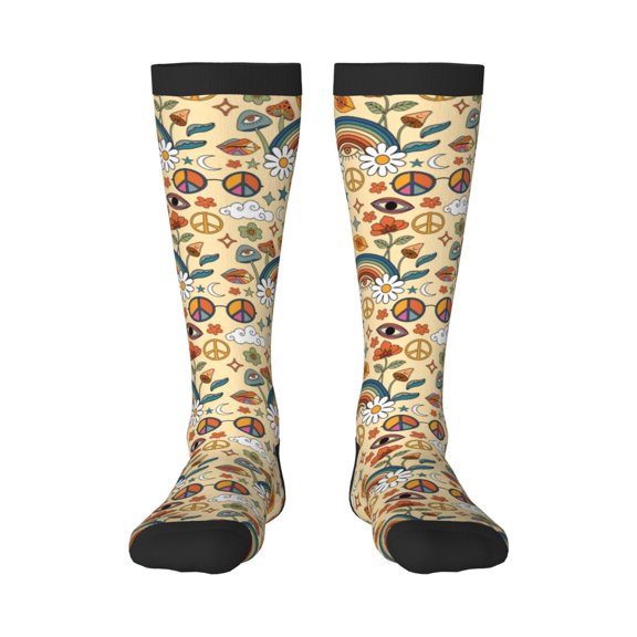 Easygdp Mushrooms And Rainbows Peace Soccer Socks Sport Knee High Socks Calf Compression Athletic Socks for Men and Women