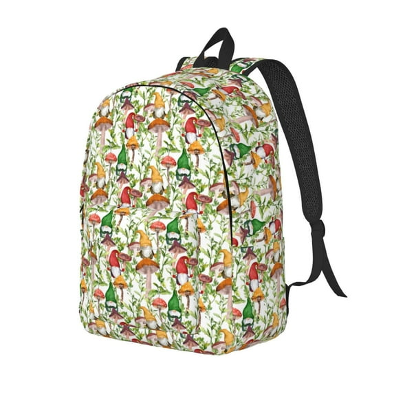 Easygdp Mushrooms Gnomes Durable Canvas Laptop Backpack,Water-Resistant,Adjustable Shoulder Strap,Large Capacity,Lightweight, Fits 15-17in Laptops for School,Work,Travel-Small