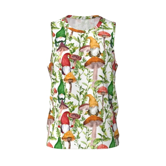 Easygdp Mushrooms Gnomes Men's Mesh Basketball Jersey Quick Drying Sleeveless Shirts Fitted Muscle Tank Tops Sport Round Neck T-Shirt - Medium