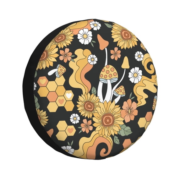 Easygdp Mushrooms Honeycomb Automobile Tire Dust Cover, 14-17in Spare Tire Cover Universal Fit for Trailer, Car, Truck, SUV, Jeep - 14 inch