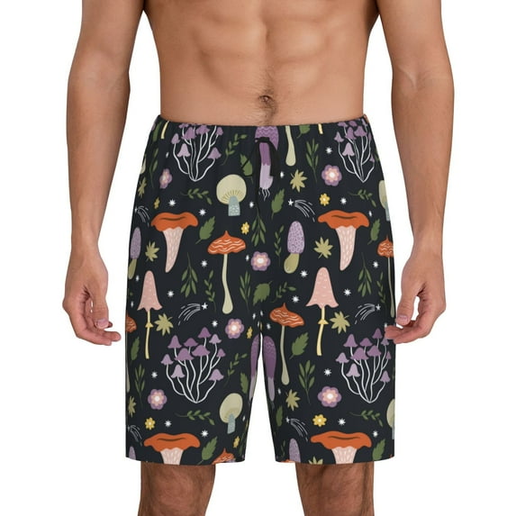 Easygdp Mushrooms Men's Short Pajama Pants, Sleep Shorts, Household Pants, Casual Pants with Pockets - Small
