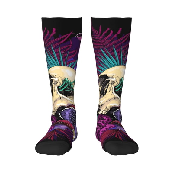 Easygdp Mushrooms and Skull Soccer Socks Sport Knee High Socks Calf Compression Athletic Socks for Men and Women