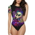 thumbnail image 1 of Easygdp Mushrooms and Skull Women's One-Piece Swimsuit Slim Fit Crew Neck Bodysuit Athletic Swimwear with Concealed Buckle - Small, 1 of 9