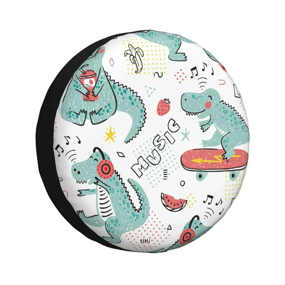 Easygdp Music Lover Dinosaur Automobile Tire Dust Cover, 14-17in Spare Tire Cover Universal Fit for Trailer, Car, Truck, SUV, Jeep - 16 inch