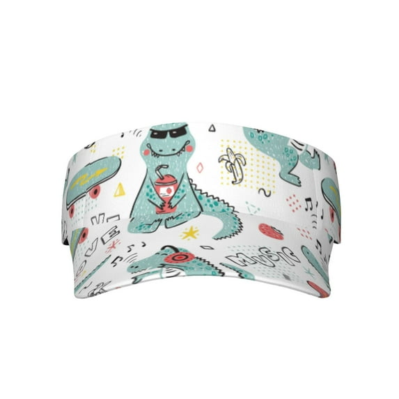 Easygdp Music Lover Dinosaur Stretchy Visor - Unisex Visor Hat for Men and Women, UPF 50 Sun Protection Visor, Ultra-Light