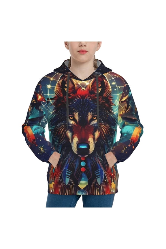 Mystic Wolf Dreamcatcher Boys Hoodie Kids Sweatshirt Youth Pullover With Hood-Medium
