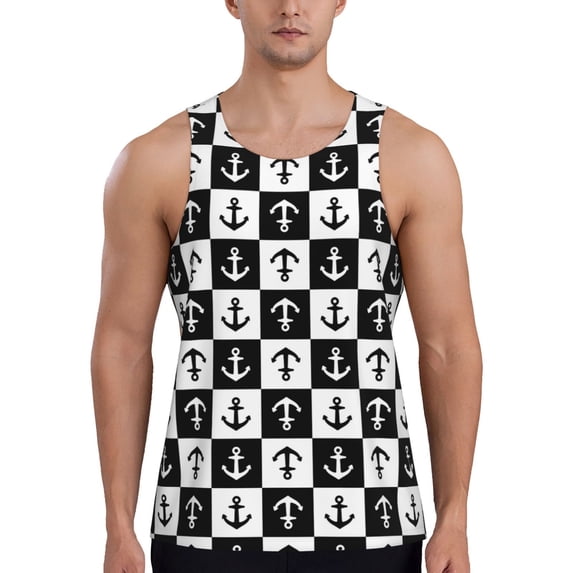 Easygdp Nautical Anchors1 Men's Tank Top, Sleeveless Muscle T Shirts, Breathable, Quick-Dry, Loose for Gym, Running, Fitness - XX-Large