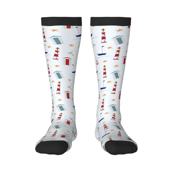 Easygdp Nautical Lighthouse Sailboat Soccer Socks Sport Knee High Socks Calf Compression Athletic Socks for Men and Women