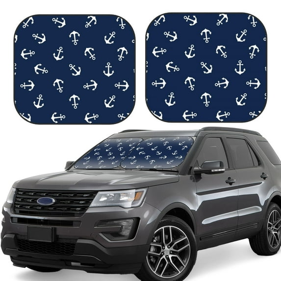 Easygdp Nautical Themed Simple Anchors 2 Pcs Windshield Sun Shade,Foldable Car Front Window Sun Shade Protection,Blocks Heat And Sunlight,Car Interior Accessories - Medium
