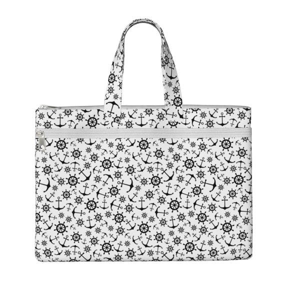 Easygdp Nautical Themed Simple Anchors Canvas Document Bag File Bag Handle Business Briefcase Bag A4 File Organizer Organizer Handbag Briefcase