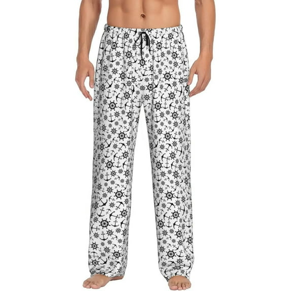 Easygdp Nautical Themed Simple Anchors Men's Pajama Pant, Sleep Elastic Waistband Lounge Pants - Large