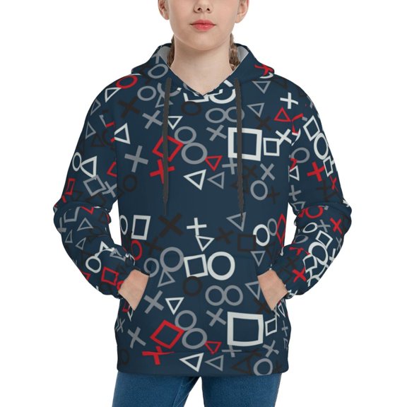 Easygdp Navy Blue Geometric Boys Hoodie Kids Sweatshirt Youth Pullover With Hood-Small