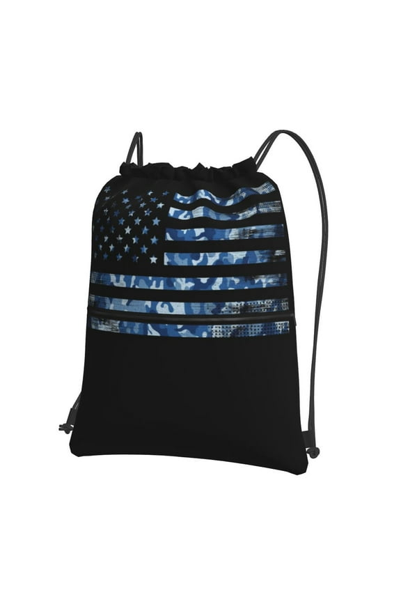 Navy Camouflage American Flag Drawstring Backpack Gym Bag,Sport Gym Sackpack,Gym Sack with Side Pocket for Men Women