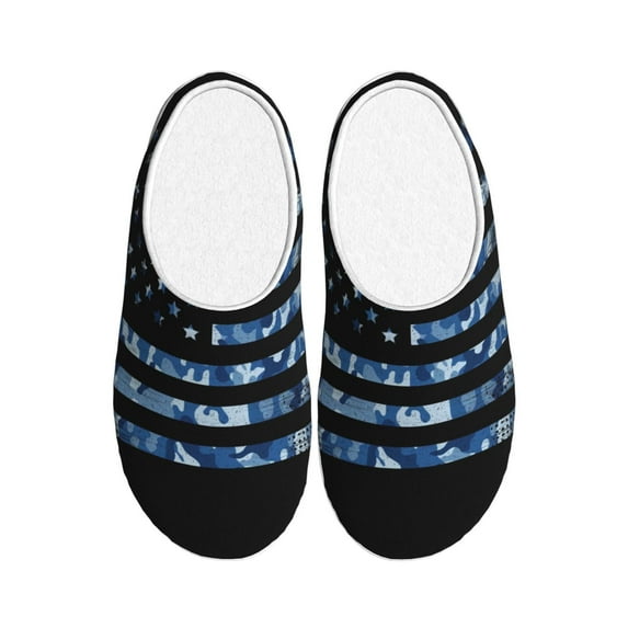 Easygdp Navy Camouflage American Flag Slippers for Women Mens Winter Warm Home Slippers Plush Slip on House Slippers for Indoor Outdoor Shoes-13