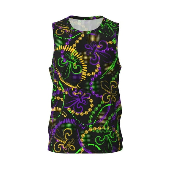 Easygdp Neon Mardi Gras Men's Mesh Basketball Jersey Quick Drying Sleeveless Shirts Fitted Muscle Tank Tops Sport Round Neck T-Shirt - Small