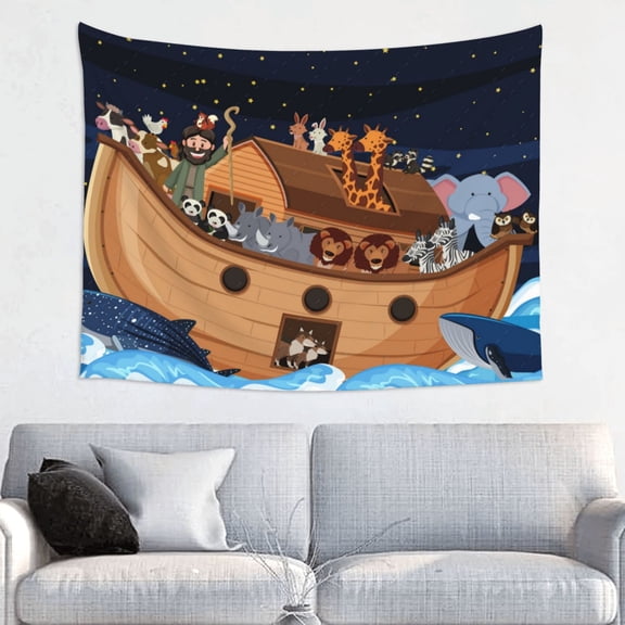 Easygdp Ocean Scene with Noah's Ark Tapestrys Boutique Decor Wall Hanging for Living Room Bedroom Office Decor 29x37in