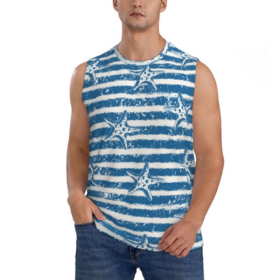 Easygdp Ocean on Striped Men's Breathable Tank Tops Sleeveless Sporty T Shirts for Basketball, Mountaineering, Bodybuilding -Small