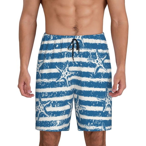 Easygdp Ocean on Striped Men's Short Pajama Pants, Sleep Shorts, Household Pants, Casual Pants with Pockets - Medium