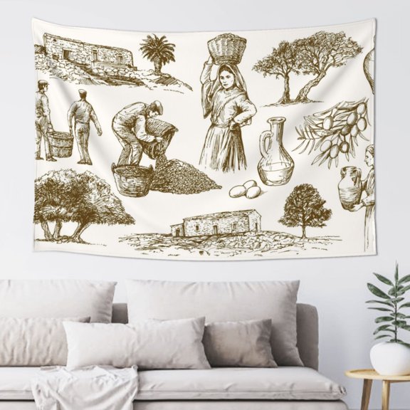 Easygdp Olive Picking Tapestry Wall Hanging, Wall Tapestries for Bedroom Aesthetic Living Room Office Decor 60x40in