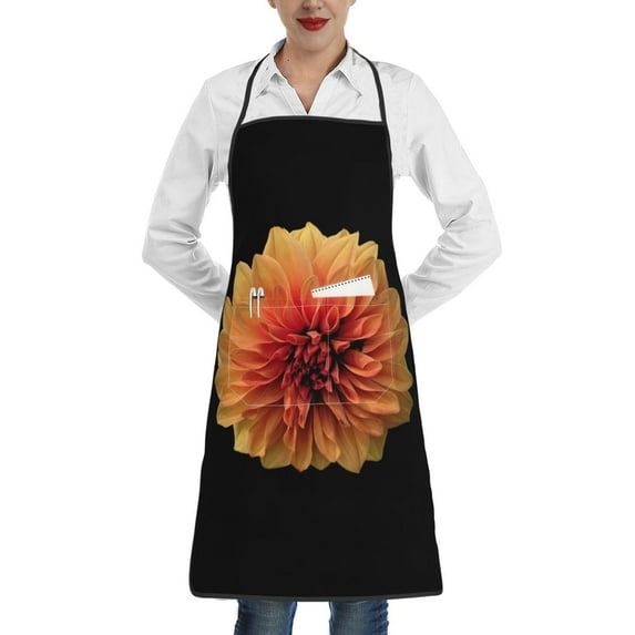 Easygdp Orange Dalia Apron Waterdrop Resistant with 2 Pockets,Oil Resistant Cooking Kitchen Chef Apron for Women Men