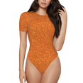 thumbnail image 1 of Easygdp Orange Glitter Women's One-Piece Swimsuit Slim Fit Crew Neck Bodysuit Athletic Swimwear with Concealed Buckle - Large, 1 of 9