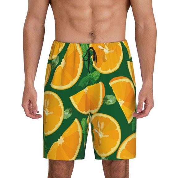 Easygdp Orange Men's Short Pajama Pants, Sleep Shorts, Household Pants, Casual Pants with Pockets - 4X-Large