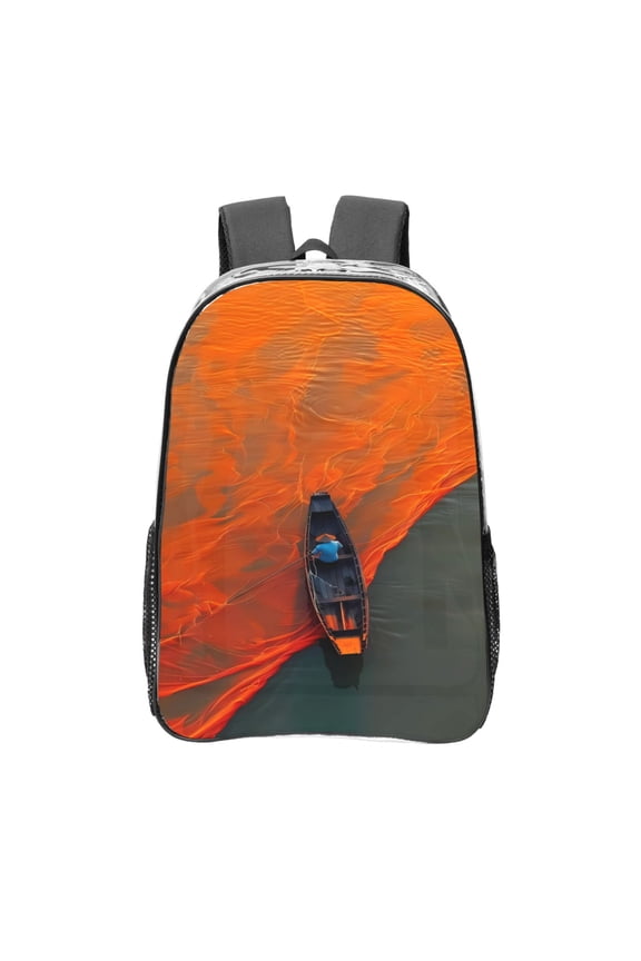 Orange Net Fishing Boat Clear Backpack, Transparent Bookbag for School for Women Men, Capacity Clear Bag for College, Travel