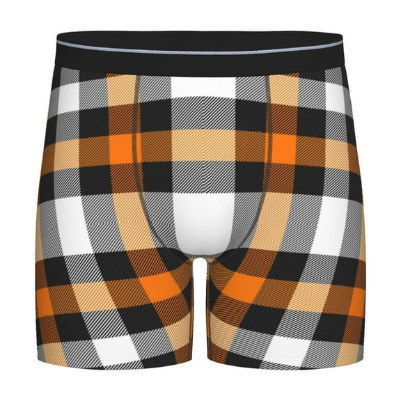 Easygdp Orange Plaid Men's Boxer Briefs Men’s Underwear Boxer Briefs for Men