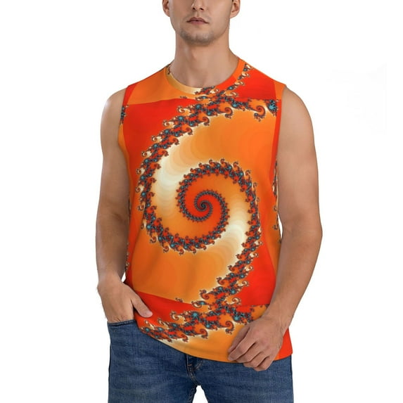 Easygdp Orange Rotating Men's Breathable Tank Tops Sleeveless Sporty T Shirts for Basketball, Mountaineering, Bodybuilding -Small