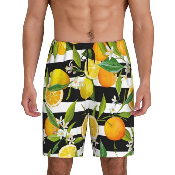 Easygdp Orange and Lemon Men's Short Pajama Pants, Sleep Shorts, Household Pants, Casual Pants with Pockets - Large