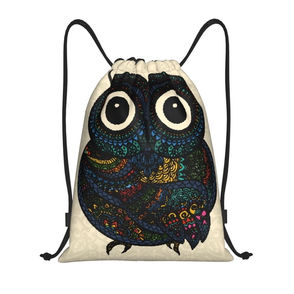Easygdp Owl with Mandala Drawstring Backpack, Beach Sackpack, Travel Sackpack Lightweight for Sports, Gym, Travel, Swimming - Medium