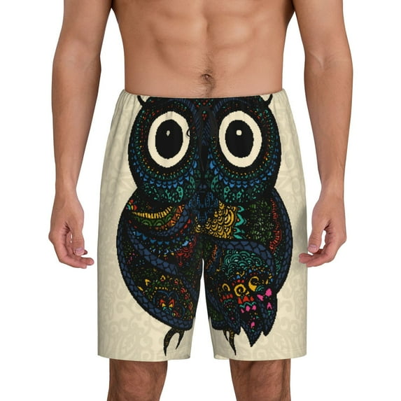 Easygdp Owl with Mandala Men's Short Pajama Pants, Sleep Shorts, Household Pants, Casual Pants with Pockets - Large