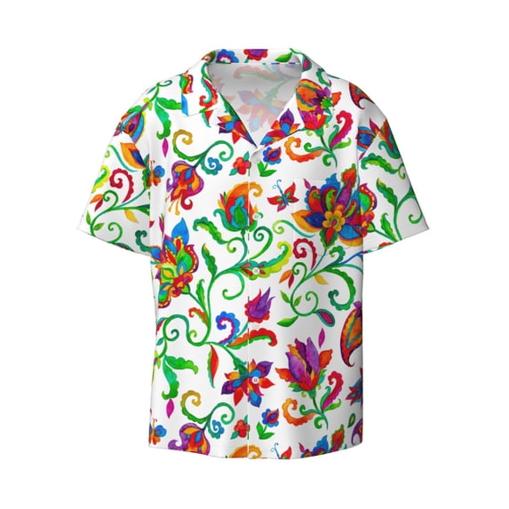 Easygdp Paisley Men's Casual Short-sleeved Shirt with Pocket and Button Suitable for Beach Vacation Leisure - 4X-Large