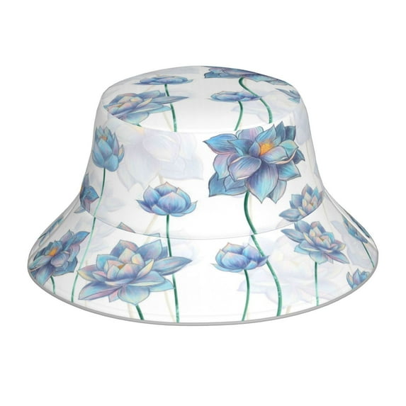 Easygdp Pale Blue Lotus Flowers Double-Sided Reflective Fisherman Hat for Outdoor and Night Walking, Unisex