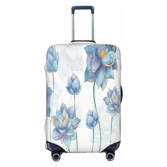 Easygdp Pale Blue Lotus Flowers Print Elastic and Washable Suitcase Protective Cover with Hidden Zipper Fits 18-32 inch Luggage -Large